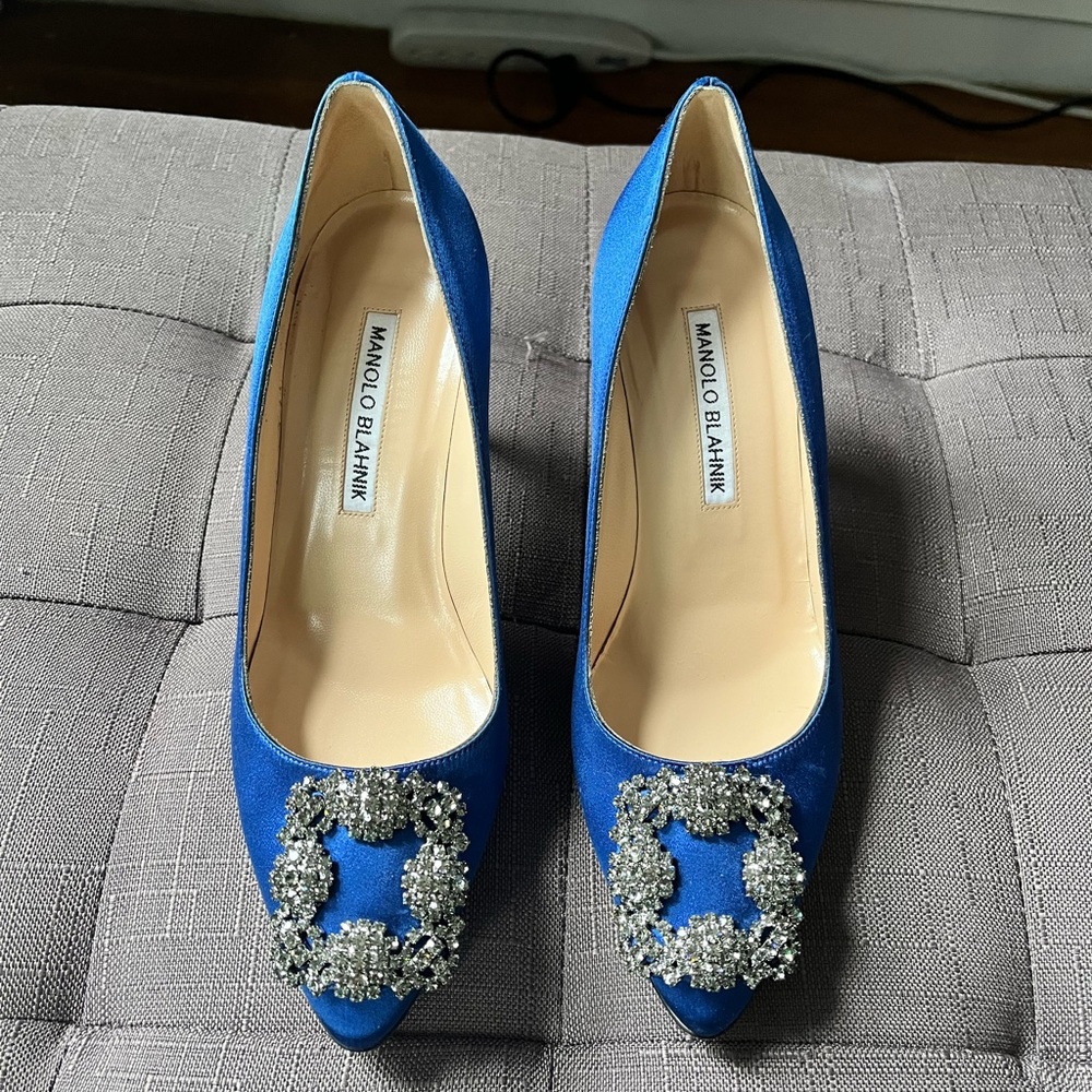 Manolo Blahnik blue jeweled heels